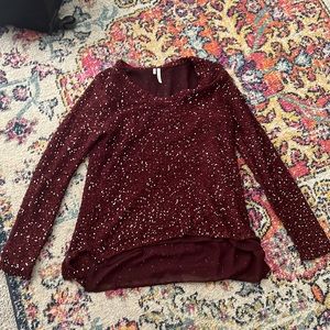 Maroon long sleeve sequins shirt, size L